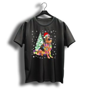 German Shepherd Santa Hat Christmas Lights Snowflakes Tree T Shirt