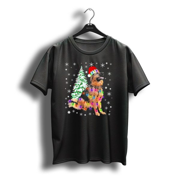 German Shepherd Santa Hat Christmas Lights Snowflakes Tree T Shirt t shirt 1