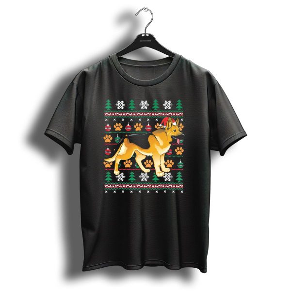 German Shepherd Snowflakes Santa Hat Holiday Paws Christmas T Shirt 1 t shirt 1