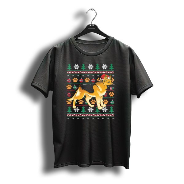 German Shepherd Snowflakes Santa Hat Holiday Paws Christmas T Shirt t shirt 1