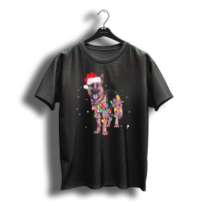 German Shepherd With Christmas Lights And Santa Hat T-Shirt