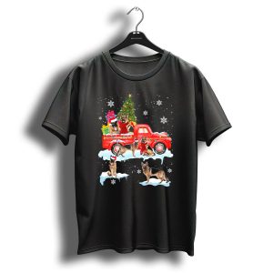 German Shepherds Christmas Joy On Festive Red Truck With Snowflakes And Tree T Shirt