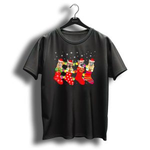 German Shepherds In Christmas Stockings With Santa Hats And Lights T Shirt