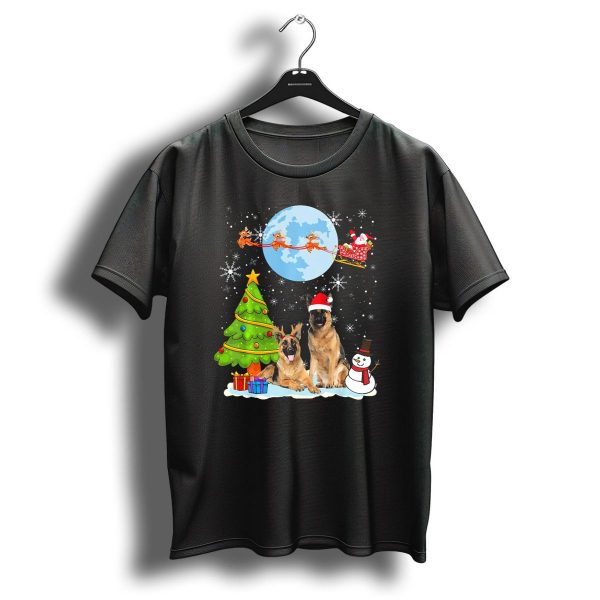 German Shepherds With Santa Hats And Christmas Moon Scene T Shirt 1 t shirt 1