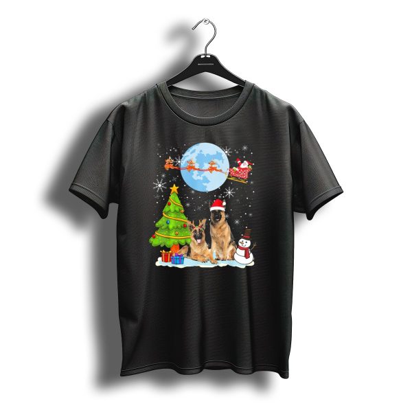 German Shepherds With Santa Hats And Christmas Moon Scene T Shirt t shirt 1