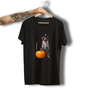 German Wirehaired Pointer Witch Hat Pumpkin Broom Halloween T-Shirt