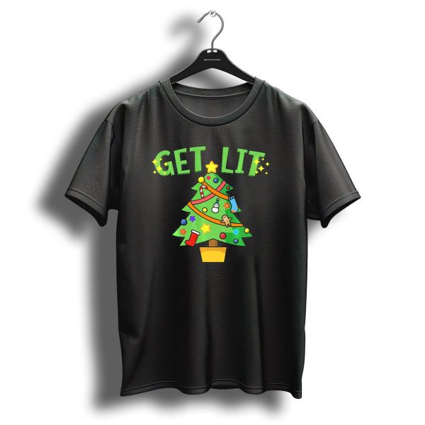 Get Lit Christmas Tree Festive Decorations Candles Stockings Ornaments Gingerbread Stars T Shirt 1 t shirt 1