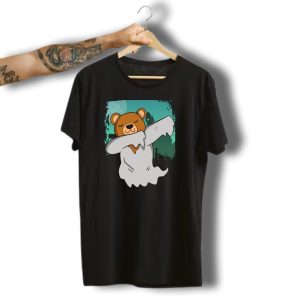 Ghost Bear Halloween Dabbing With Moonlit Graveyard Background T-Shirt