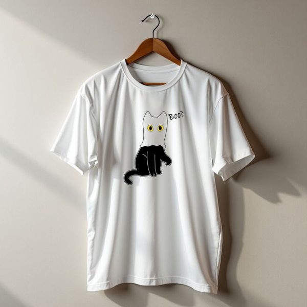 Ghost Cat Boo Meow Booeow Funny Cat Loves Halloween Masking Cat With Boo Text T Shirt t shirt 1