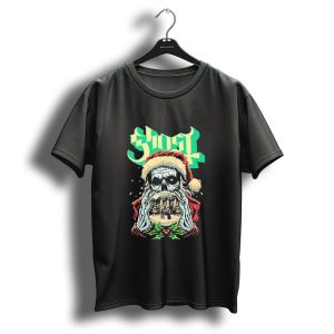 Ghost Christmas Day 2024 Skeleton Snow Globe Santa Hat T Shirt