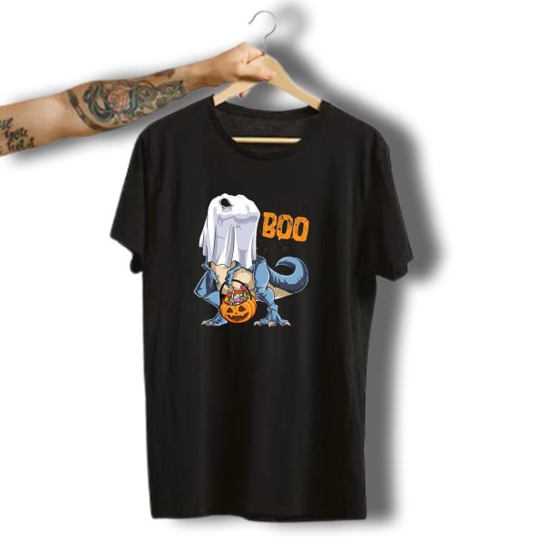 Ghost Dinosaur Rex Boo Halloween Candy Pumpkin T Shirt t shirt 1