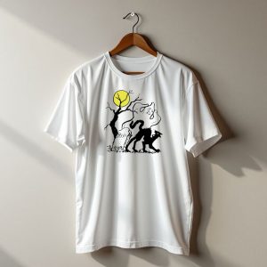 Ghost Halloween Moonlit Graveyard With Cat And Rip Tombstone T-Shirt