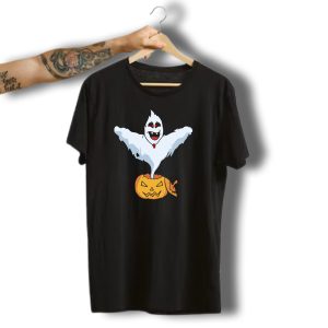 Ghost Rising From Pumpkin With Halloween Jack O'Lantern And Spooky Faces T-Shirt