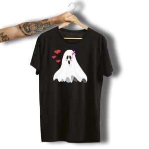 Ghost With Pink Bow And Heart Accents Halloween T-Shirt