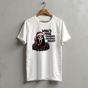 Ghostface What'S Your Favorite Christmas Movie Festive Horror Santa Hat Phone Lights T-Shirt