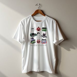 Ghostly Greetings With Halloween Monster Faces And Characters T-Shirt