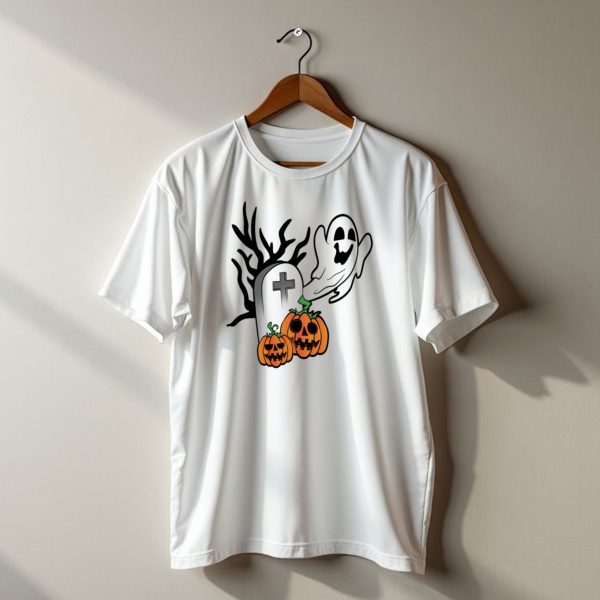 Ghostly Halloween Pumpkins And Scary Grave Stone Fright T Shirt t shirt 1