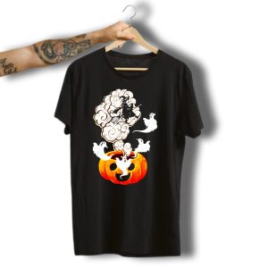 Ghosts And Witch Flying Out Of The Pumpkin With Halloween Clouds T-Shirt