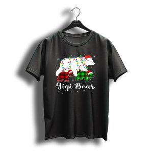 Gigi Bear Christmas Light Bears Red Green Plaid Santa Hat T-Shirt