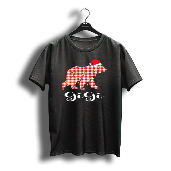 Gigi Bear Christmas Red Plaid Santa Hat And Lights T Shirt t shirt 1