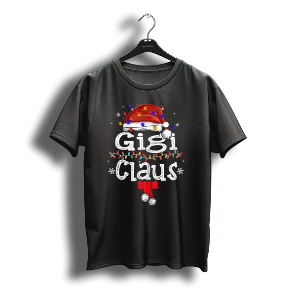 Gigi Claus Santa Hat Christmas Lights And Mittens T Shirt t shirt 1