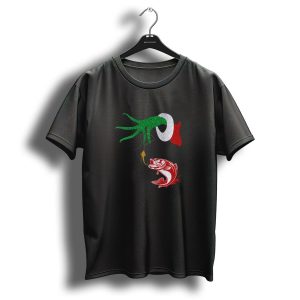 Ginch Christmas Fishing Grinch Hand With Fish Hook And Jumping Fish T-Shirt