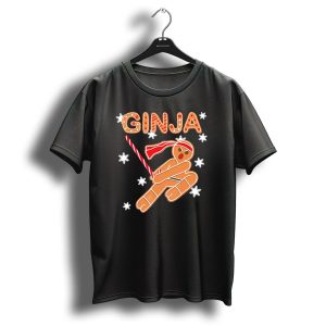Gingerbread Ginja Funny Christmas Ninja Candy Cane Snowflakes T-Shirt