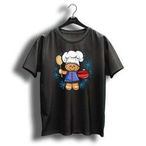 Gingerbread Man Chef With Spoon And Bowl Christmas Baking T-Shirt
