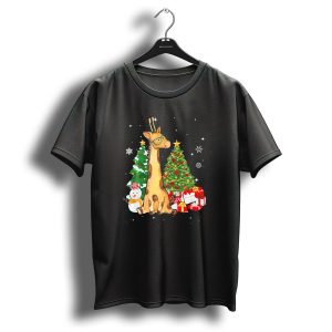 Giraffe Christmas Tree Glasses Snowman Presents Holiday Lover T-Shirt