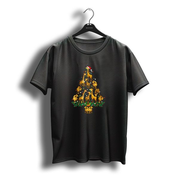 Giraffe Christmas Tree Holiday With Santa Hat And Animals T Shirt t shirt 1