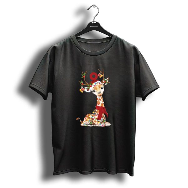 Giraffe Reindeer Christmas Light Ornament With Santa Hat And Red Scarf T Shirt 1 t shirt 1