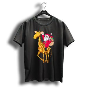 Giraffe Santa Merry Christmas Riding Festive Holiday Matching T Shirt