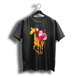 Giraffe Santa Merry Christmas Riding Festive Holiday Matching T-Shirt