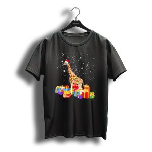 Giraffe With Santa Hat Wrapped In Christmas Lights And Surrounded By Presents T-Shirt