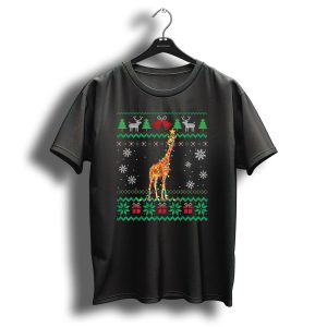 Giraffe Wrapped In Christmas Lights With Snowflakes And Holiday T Shirt