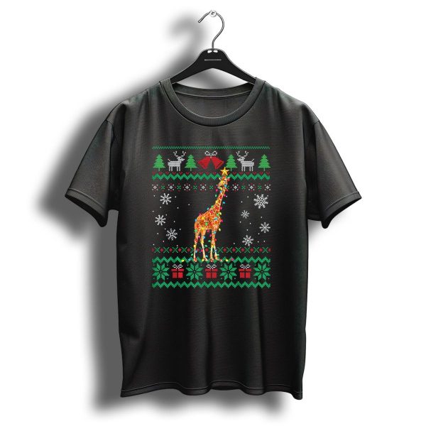 Giraffe Wrapped In Christmas Lights With Snowflakes And Holiday T Shirt 1 t shirt 1