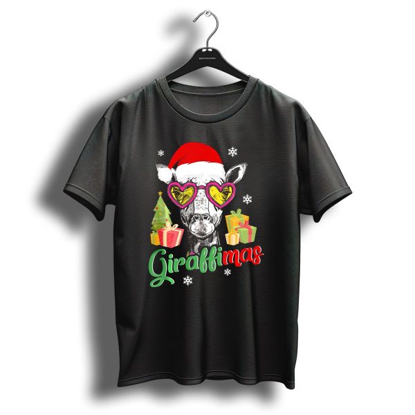 Giraffimas Santa Hat Heart Glasses Christmas Tree Presents Snowflakes T Shirt 1 t shirt 1