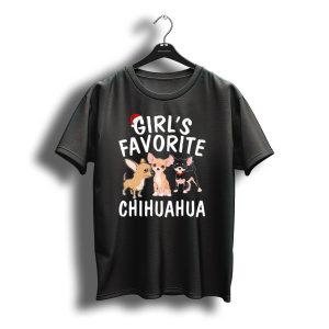 Girl'S Favorite Chihuahua With Santa Hat Christmas T-Shirt