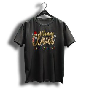 Glamma Claus Leopard Print Snowflakes And Christmas Lights T Shirt