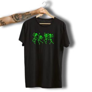 Glowing Green Dancing Human Skeletons Halloween Party T-Shirt