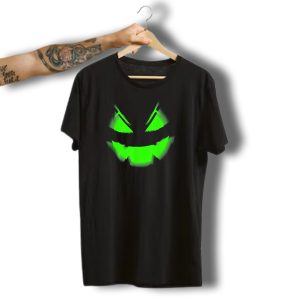 Glowing Green Scary Halloween Pumpkin Face T-Shirt
