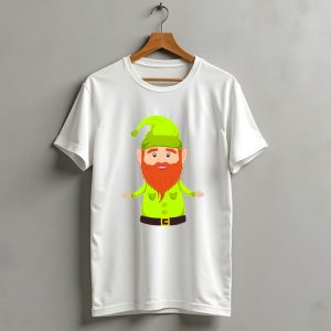 Gnome Elf Christmas Bright Green Hat Brown Belt Red Beard T-Shirt
