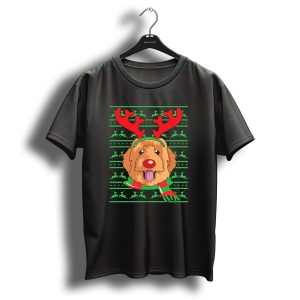 Golden Doodle Reindeer Christmas Scarf And Antlers T Shirt