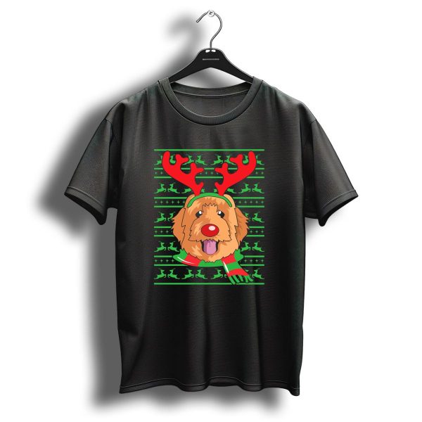 Golden Doodle Reindeer Christmas Scarf And Antlers T Shirt 1 t shirt 1