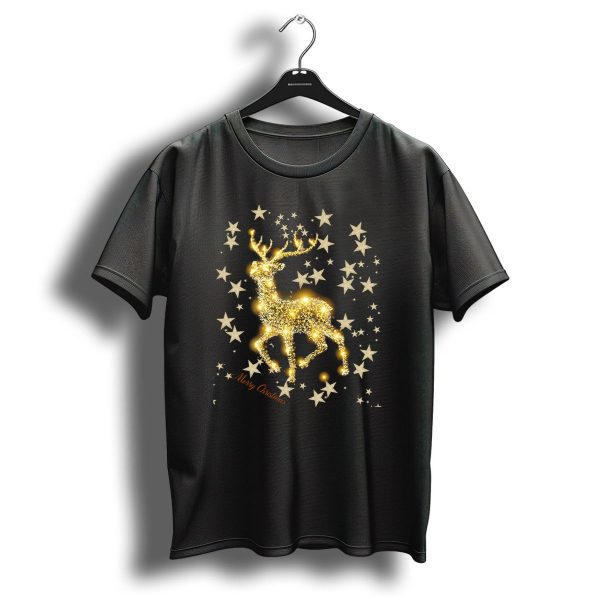 Golden Merry Christmas Deer With Stars T Shirt 1 t shirt 1
