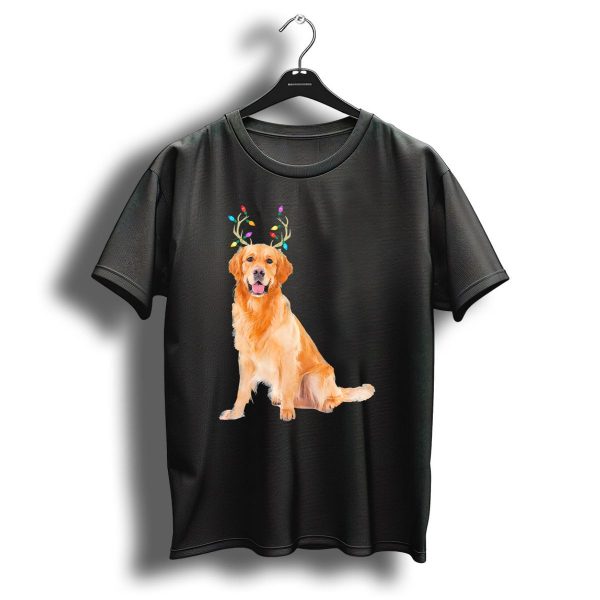 Golden Retriever Christmas Dog With Reindeer Antlers And Lights T Shirt 1 t shirt 1