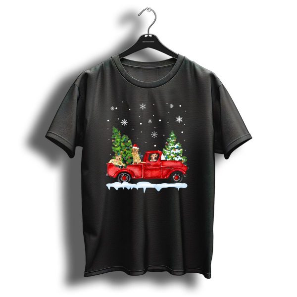 Golden Retriever Christmas In Red Truck With Snowflakes And Pine Trees T Shirt 1 t shirt 1