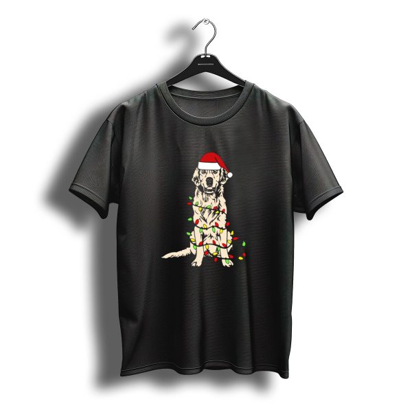 Golden Retriever Christmas Lights Santa Hat Holiday T Shirt t shirt 1