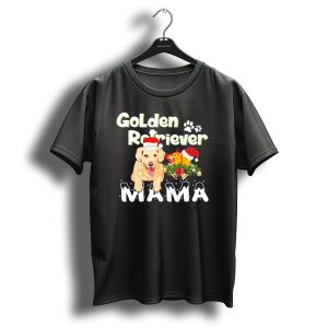 Golden Retriever Christmas Mama Holiday With Santa Hat And Gifts T Shirt 1