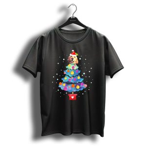 Golden Retriever Christmas Tree With Santa Hat And Snowflakes T Shirt